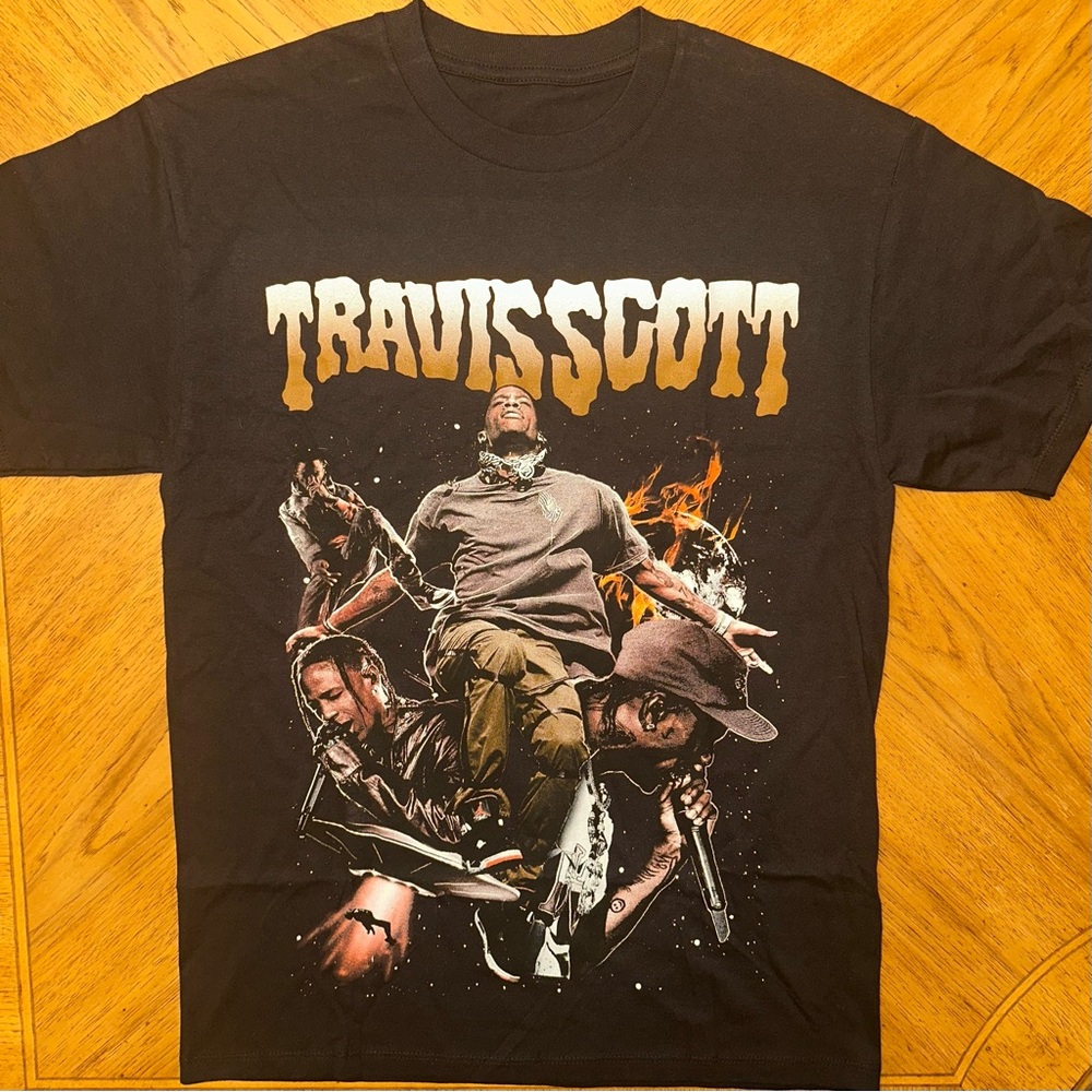 Travis Scott Tshirt Size M/L Black Graphic Hip Hop Rap Tee Short Sleeve